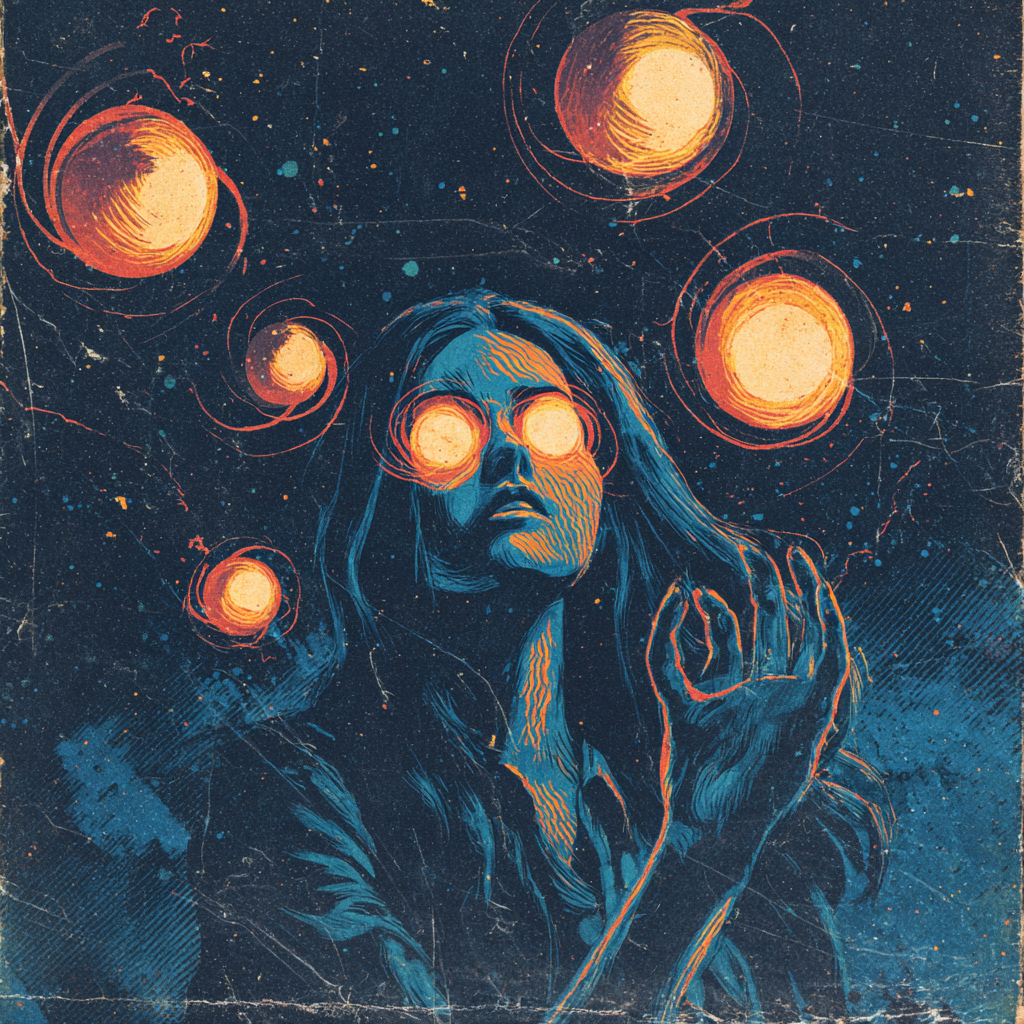 Unemployed Intellectuals AI Artwork Unemployed Intellectuals AI Artwork - surreal retro artwork of a woman with glowing eyes